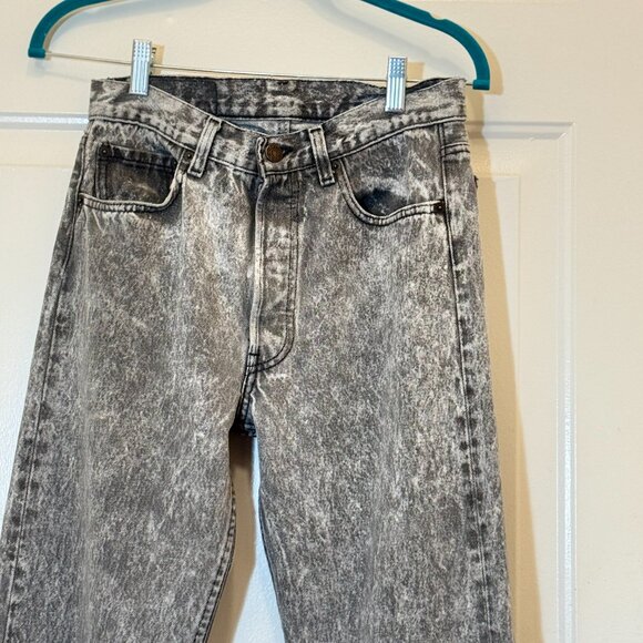 1980s Levi's 501 Button-Fly Straight-Leg Black Acid Wash Jeans Sz 30x36 Uni-Sex - Picture 4 of 15